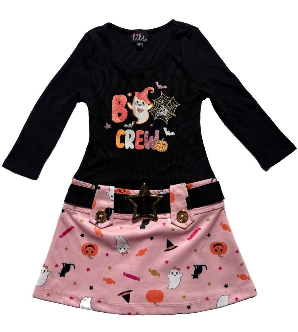 Lilt Girls Halloween Boo Crew Dress Pink Ghost Pumpkin Belted Size 4